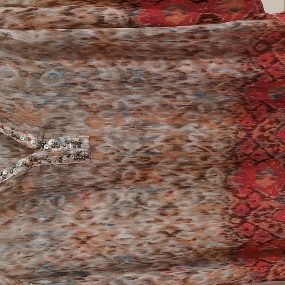 Chicos Tunic: Sheer, Abstract Print Embellished With Beads & Rhinestones, V-Neck - Picture 4 of 16